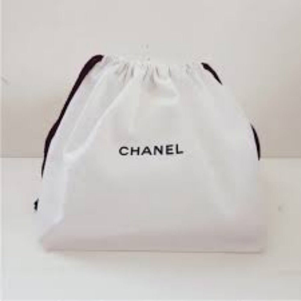 CHANEL NEW LARGE SIZE organic cotton drawstring pouch cosmetic bag 15x9